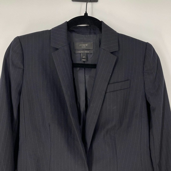 J. Crew Womens Jacket Sz 4T Tall 1035 Pinstripe Campbell Super 120s Wool Blazer - Picture 2 of 9